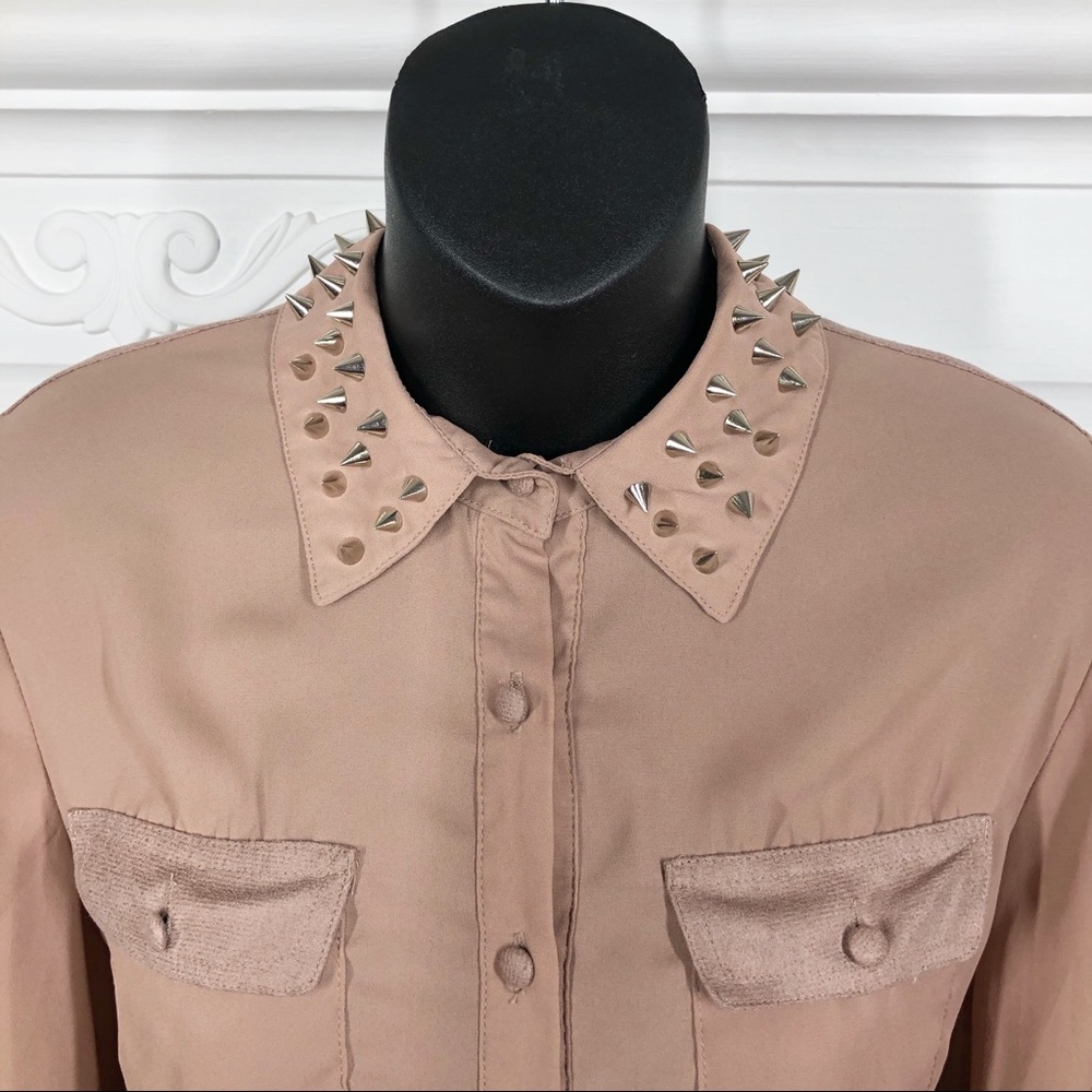 Sheer Button Up Blouse with Studs